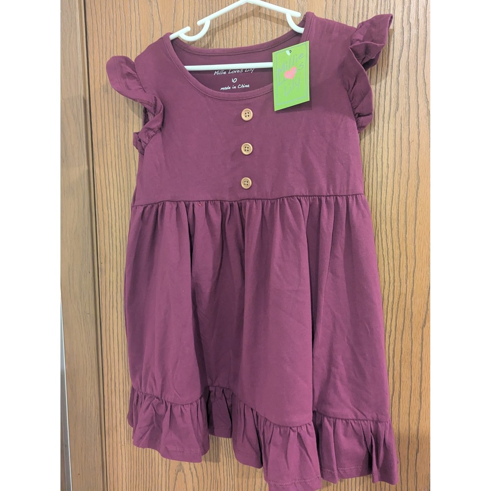 NWT Millie Loves Lily Girls Plum Purple Cotton Flutter Sleeve Ruffle Top Size 10